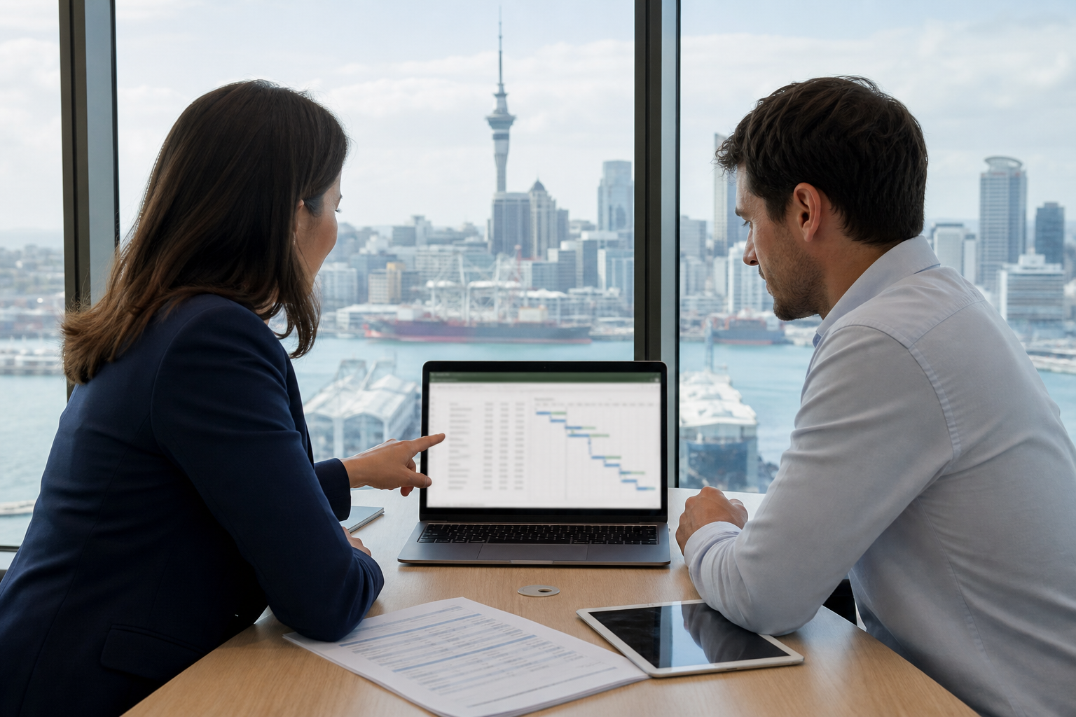 Auckland team reviewing a software development cost estimate and project timeline