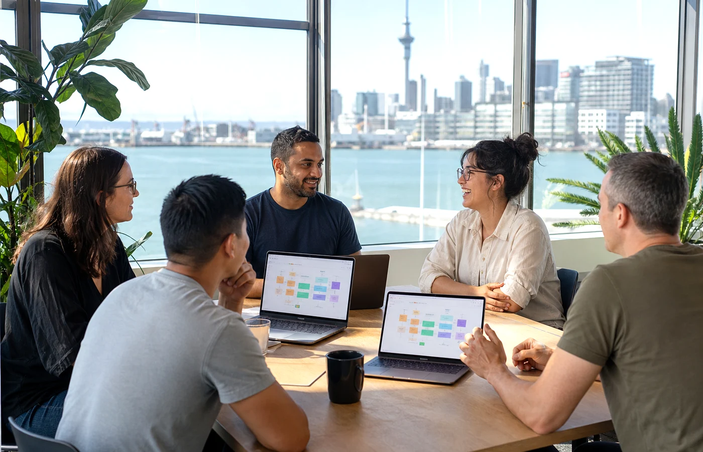New Zealand business team discussing full stack development