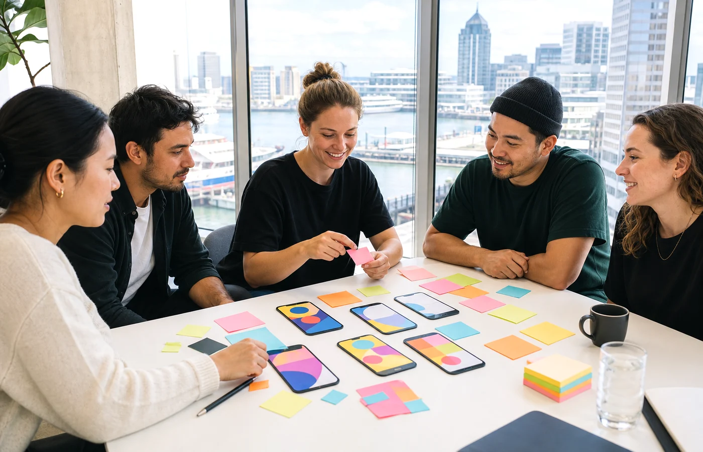 New Zealand business team planning a hybrid mobile app