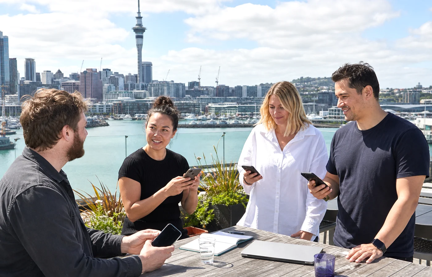 New Zealand business team planning a hybrid mobile application