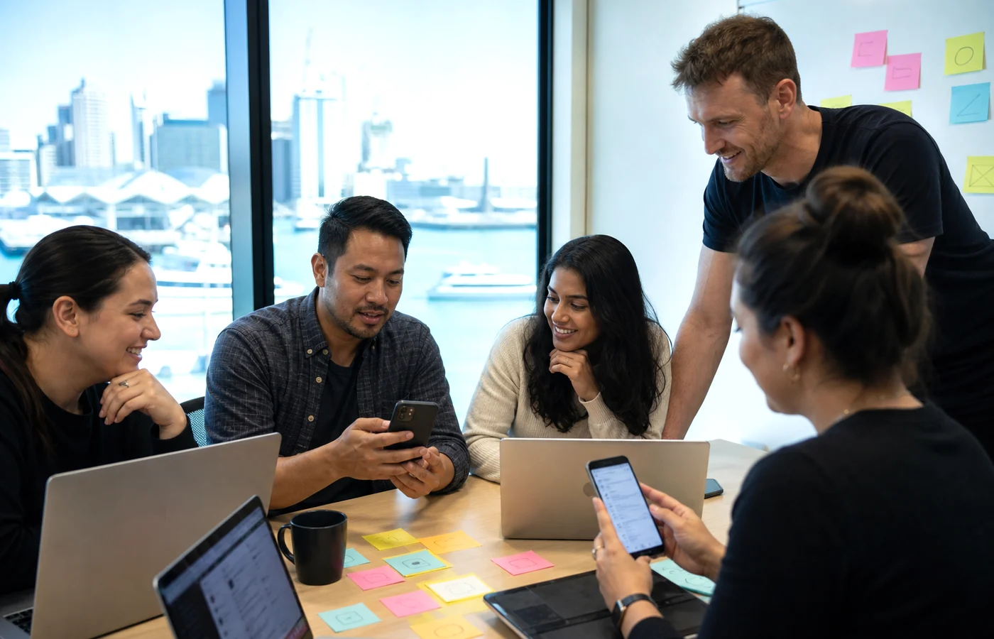 New Zealand business team reviewing mobile app maintenance requirements