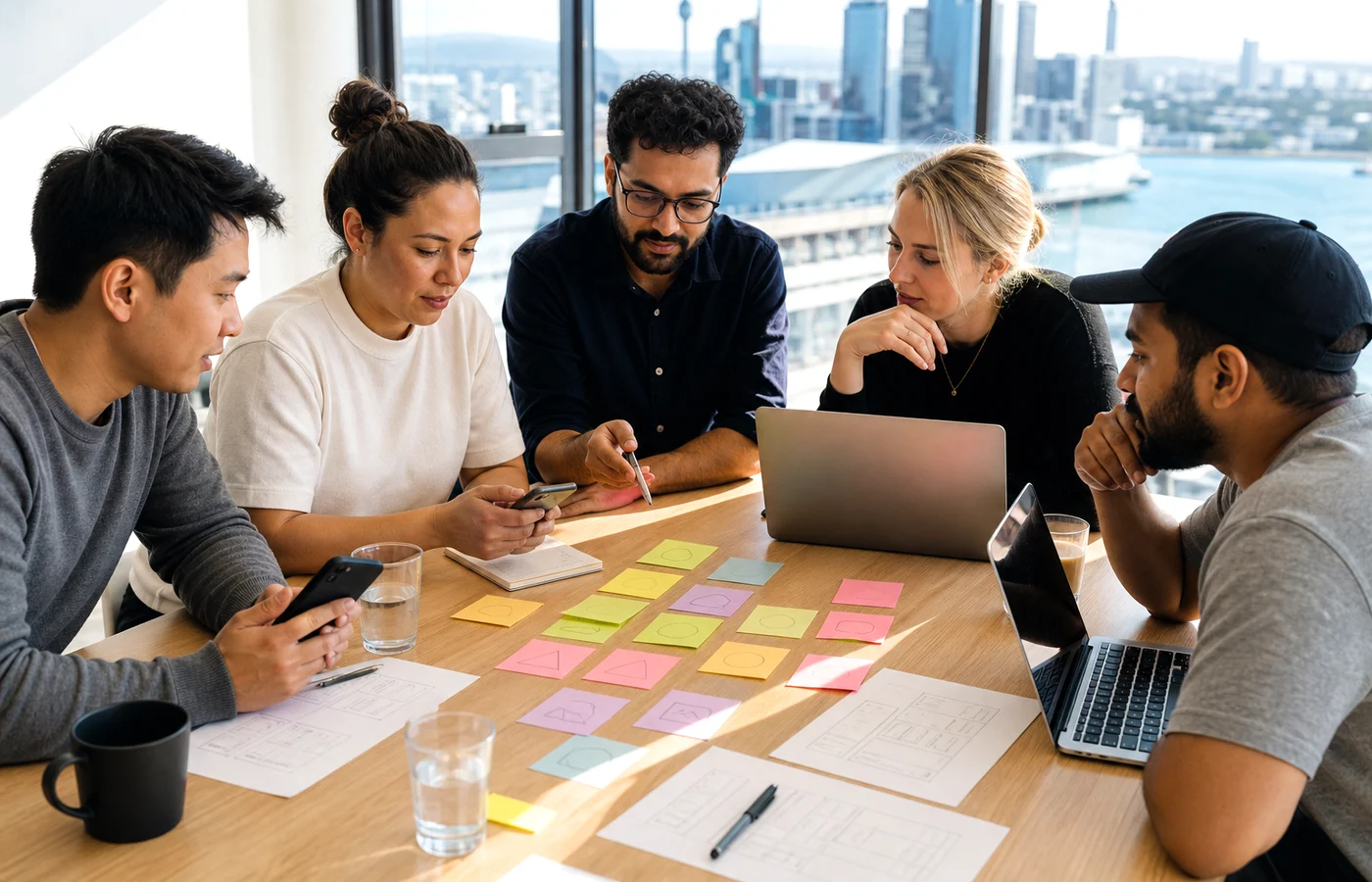 New Zealand team reviewing mobile application testing results