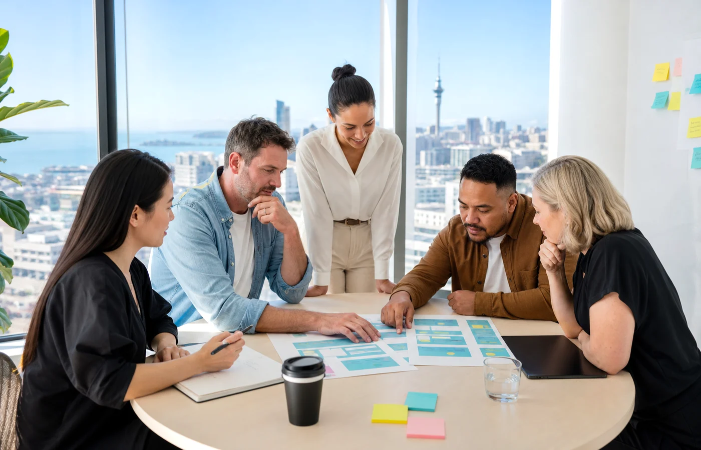 New Zealand business team planning a React development project