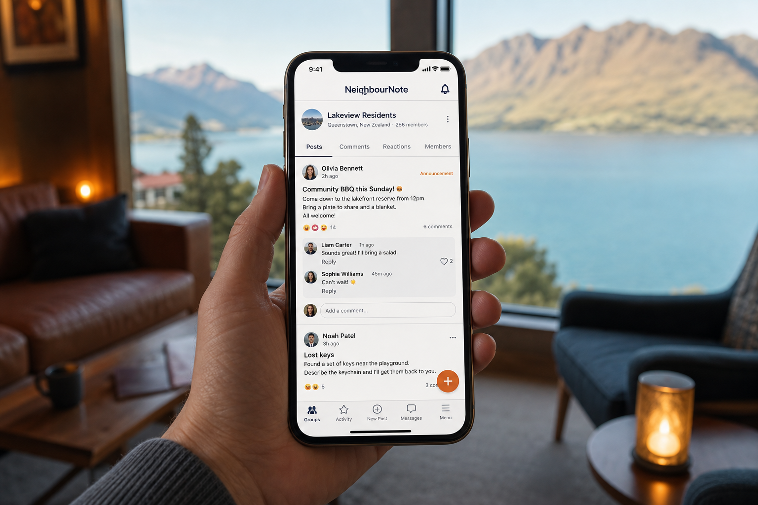 Facebook Groups inspired insurance app preview