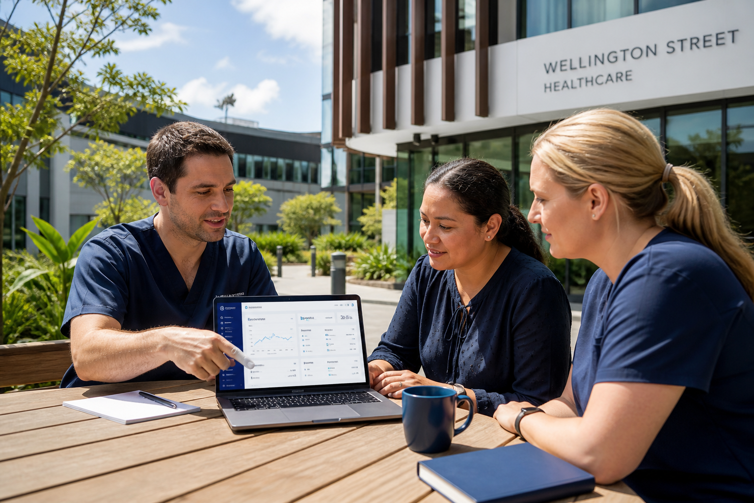 Bright Auckland clinic team reviewing an original telehealth dashboard