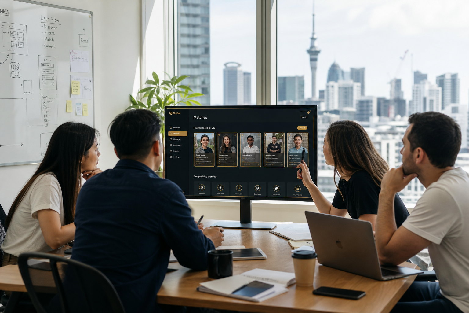 Bright Auckland product team reviewing a matrimony matching dashboard