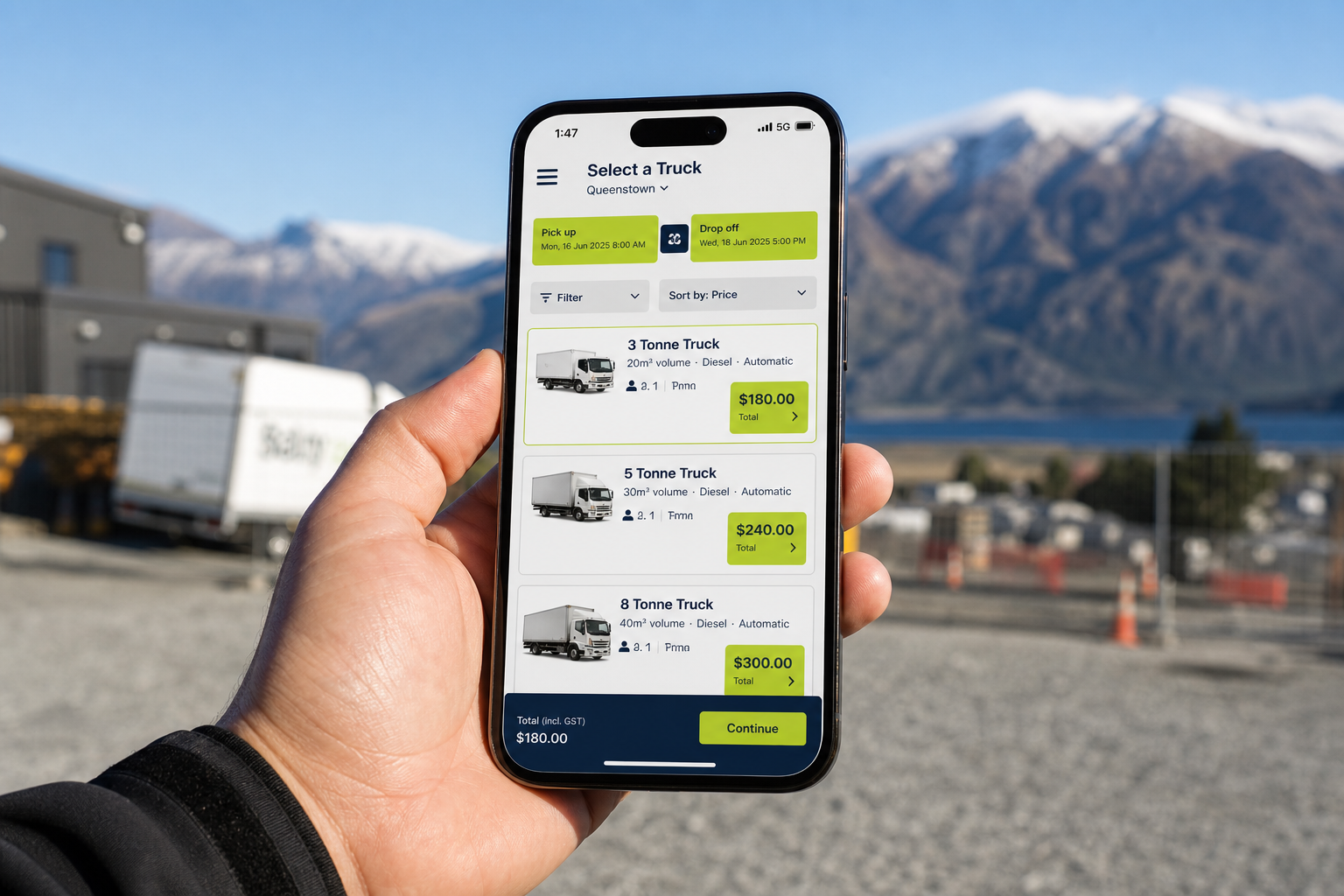 Truck Rental inspired insurance app preview