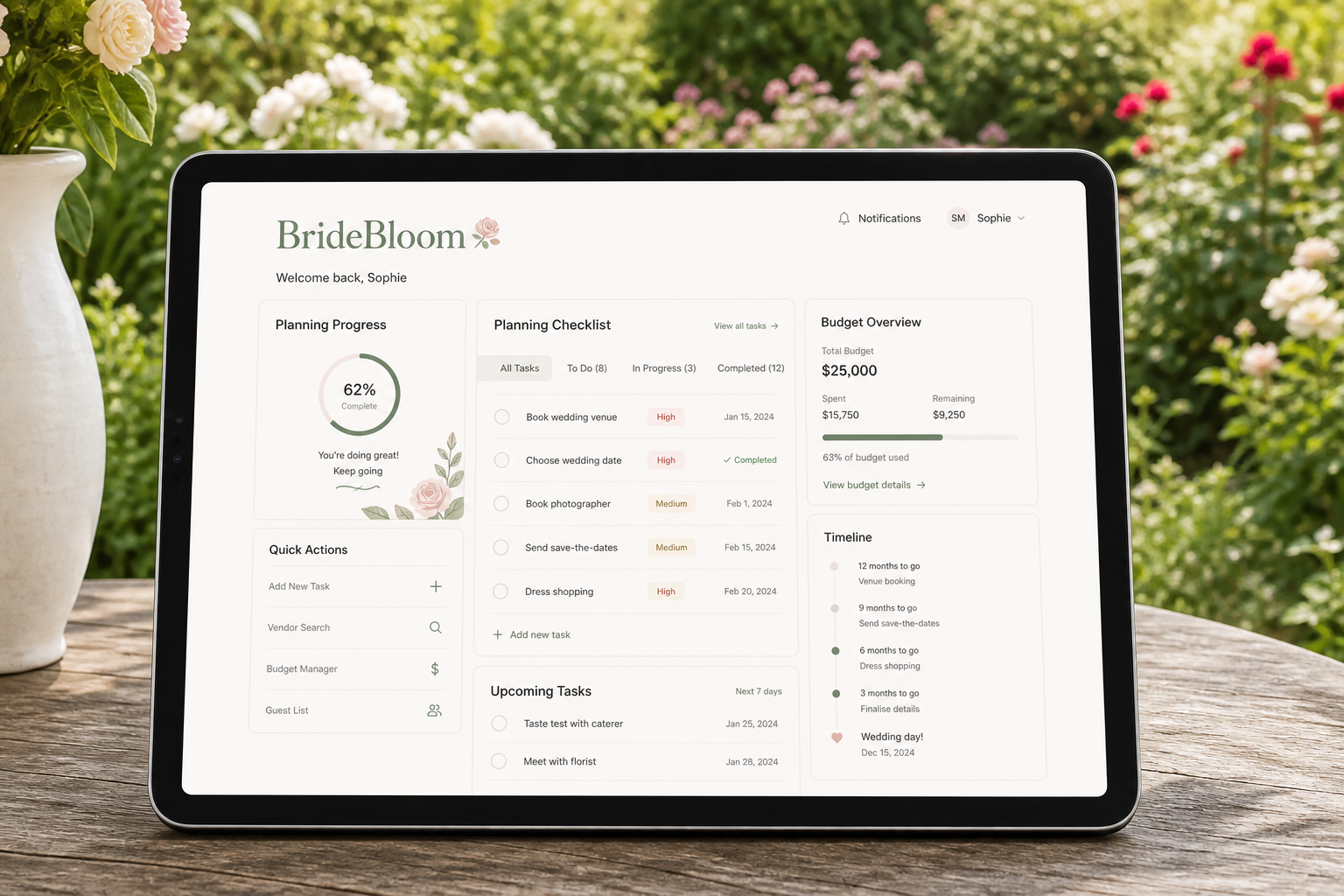 Bridebook inspired wedding planner app preview