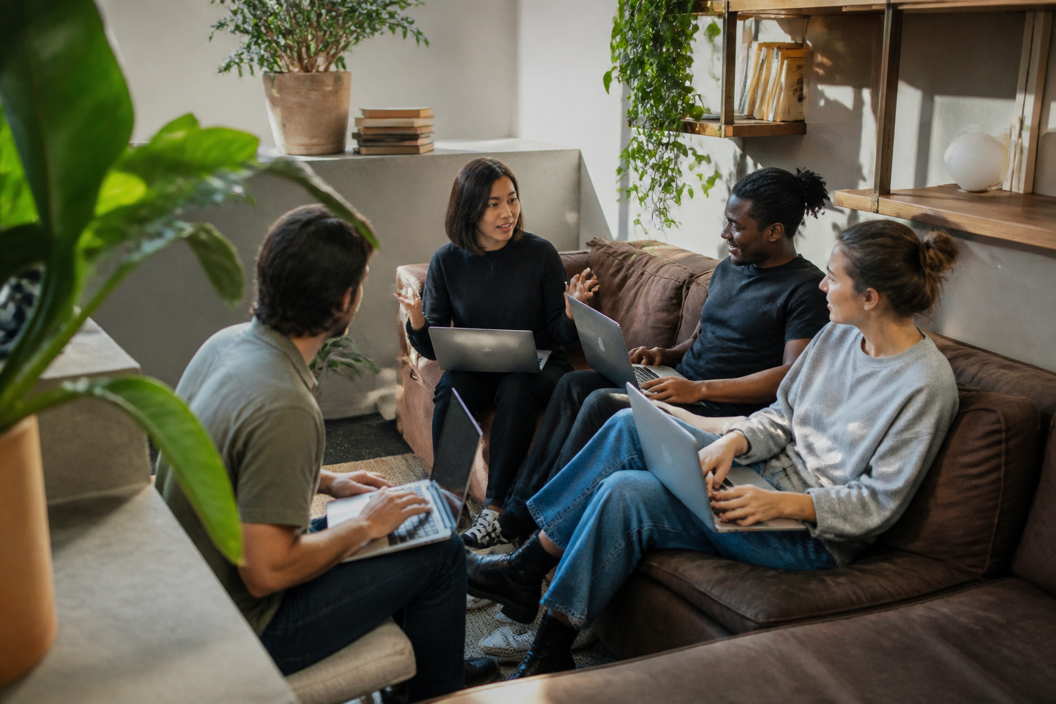 Diverse product and engineering team in a bright studio